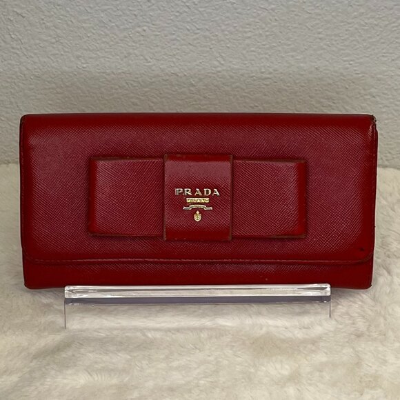 Pre-Loved Prada Red Saffiano Fiocco Bow Long Bifold Wallet - Picture 1 of 16